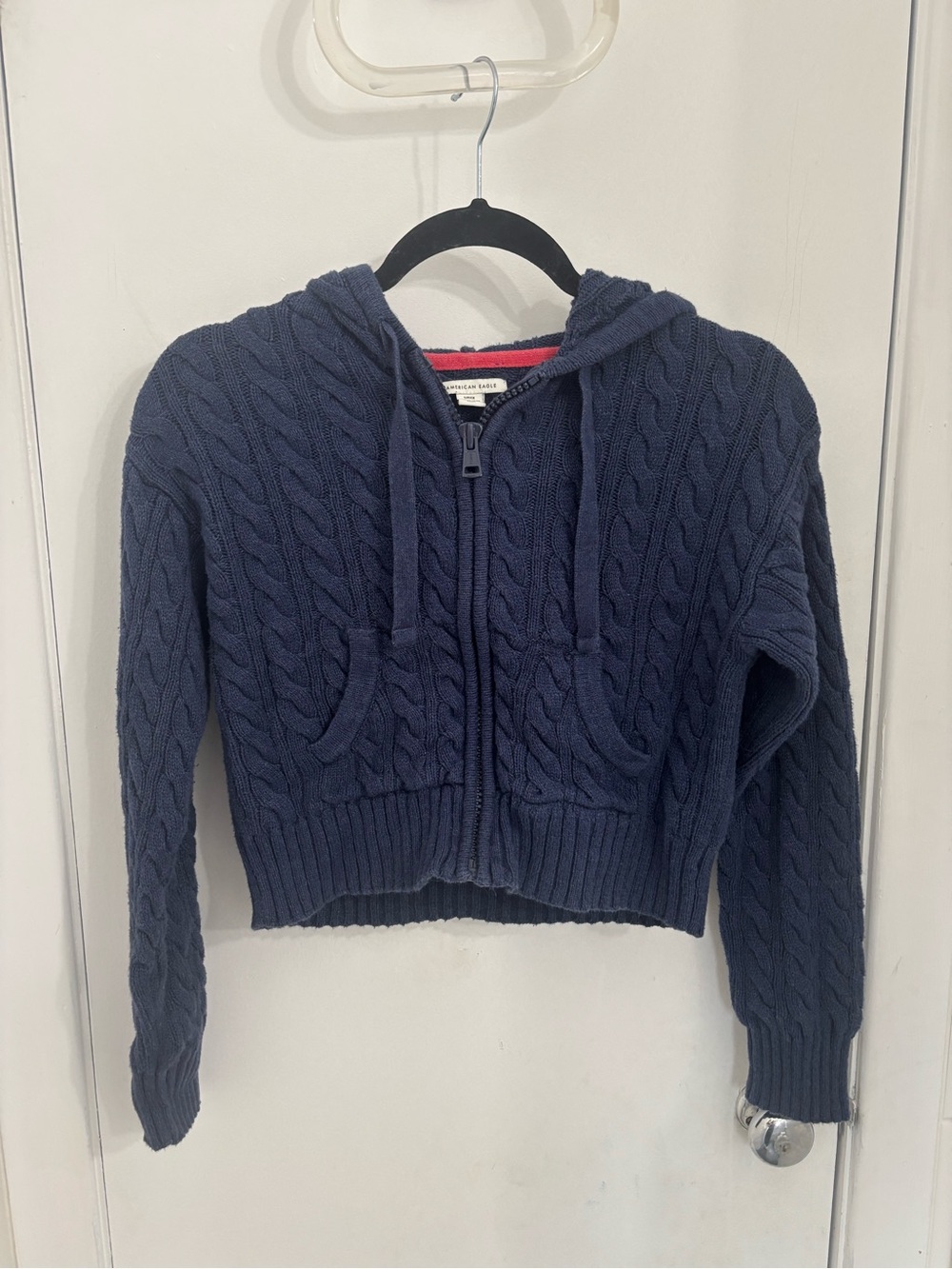American Eagle Outfitters Navy Cable-Knit Zip Hoodie